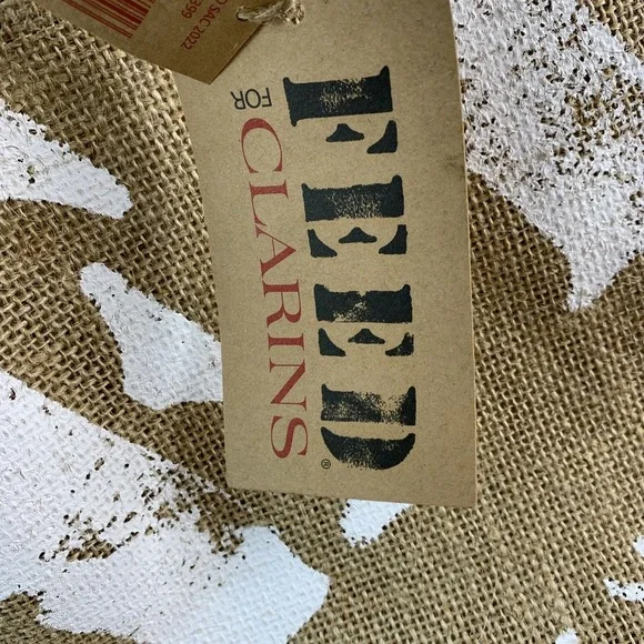 Clarins Burlap Canvas Tote Bag 7 FEED The Children Of The World 15X18X6" Shopper - Picture 8 of 15